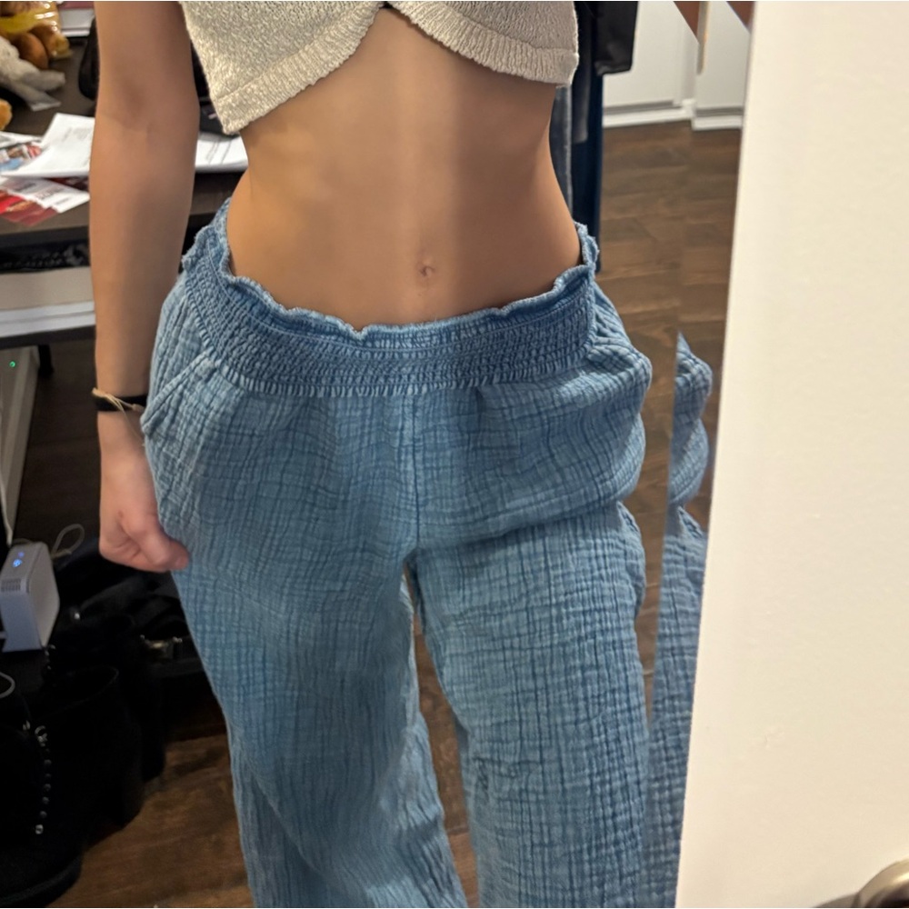 Aerie Blue Textured Beach Day Pants
